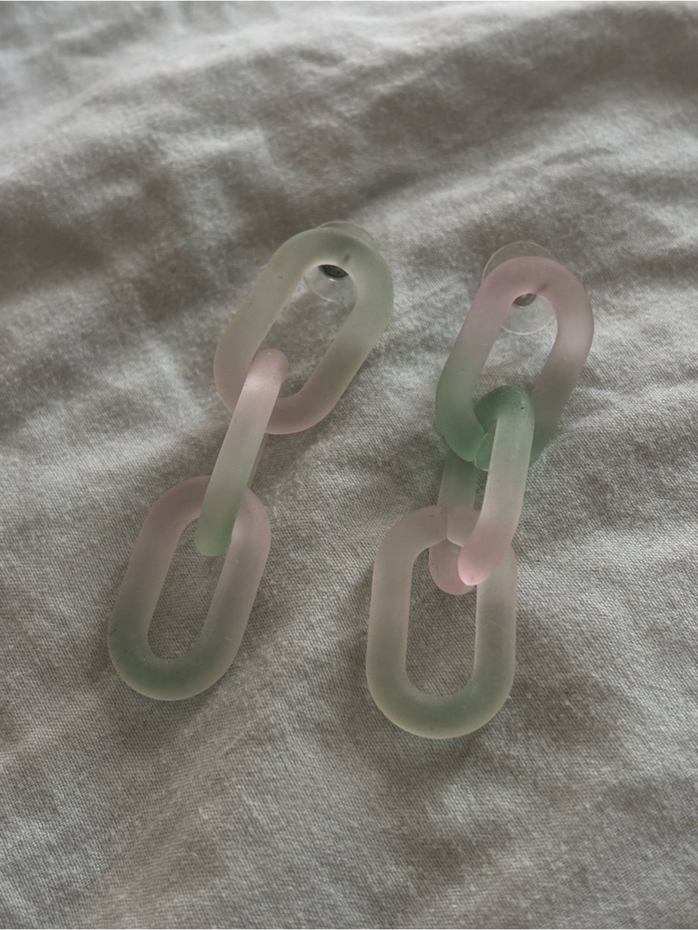 Pastel Chain Link Drop Earrings - Pink & Green